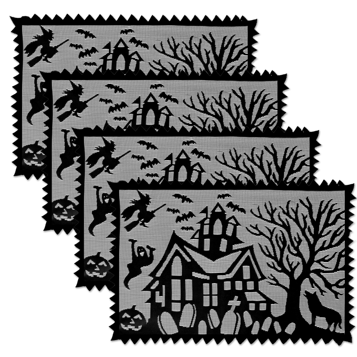 Picture of Heritage Lace SH-1420B-S 14 x 20 in. Spooky Hollow Placemats&#44; Black - Set of 4