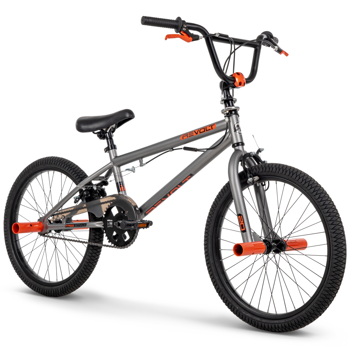 Revolt BMX Style Bike - 20-Inch - Single-Speed - Steel Frame - Front & Rear Pegs - U-Brake & Caliper Brake - Freestyle Ready  Boy's - Gray