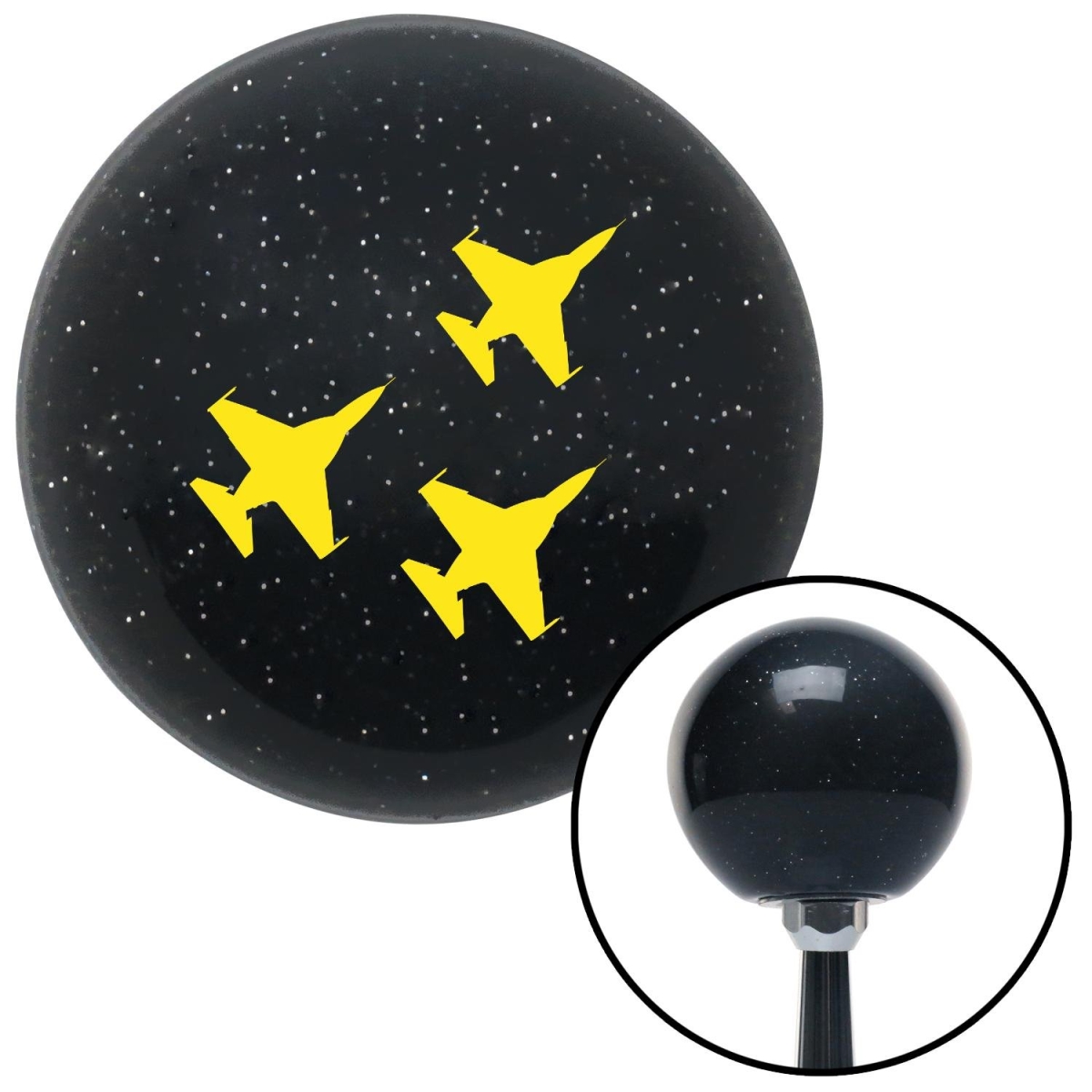 American Shifter 72763 Black Metal Flake Shift Knob with M16 x 1.5 Insert (Yellow Jets)