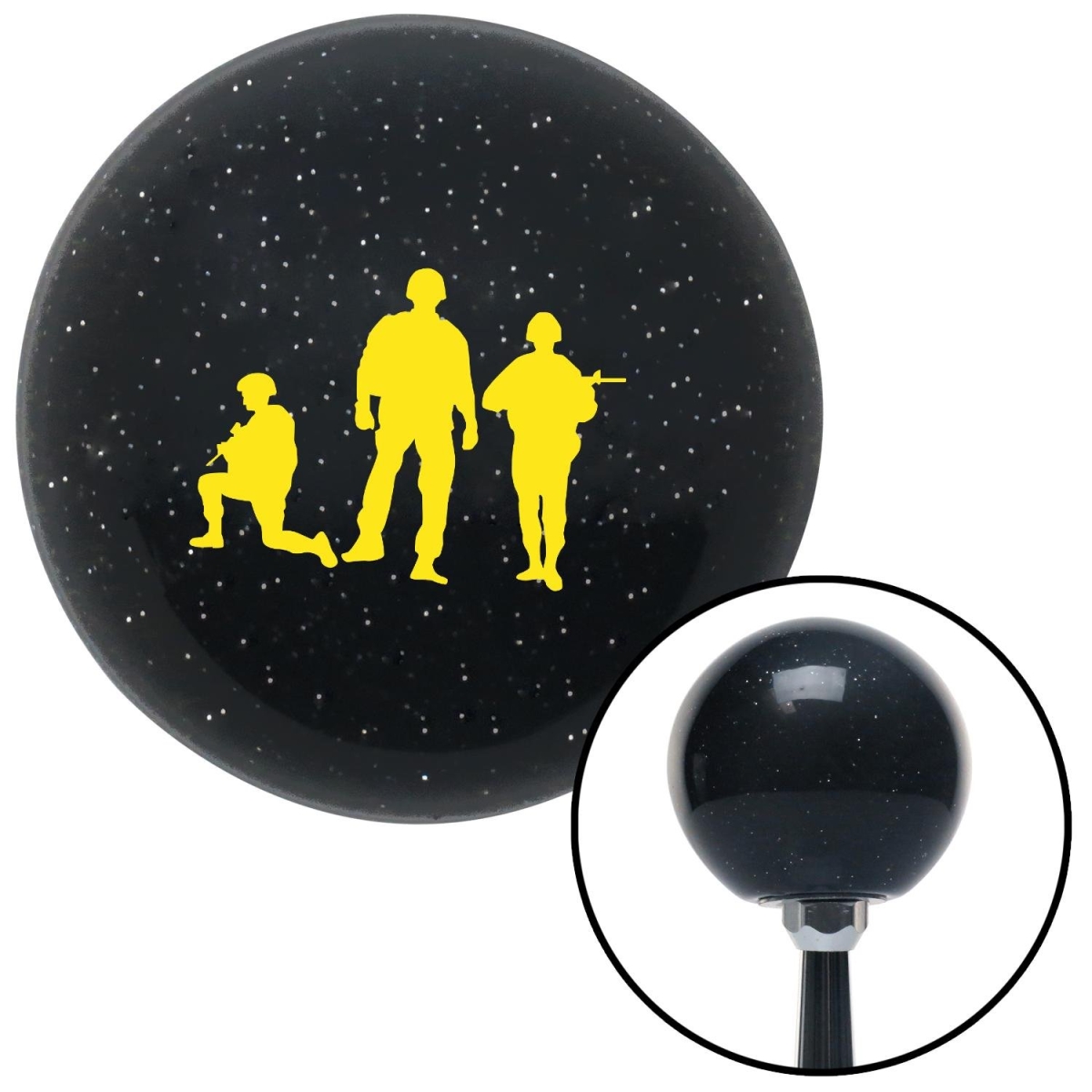 American Shifter 72794 Black Metal Flake Shift Knob with M16 x 1.5 Insert (Yellow Soldiers)