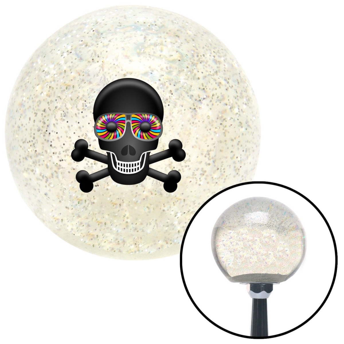 American Shifter 93070 Clear Metal Flake Shift Knob with M16 x 1.5 Insert (Psychedelic Skull)