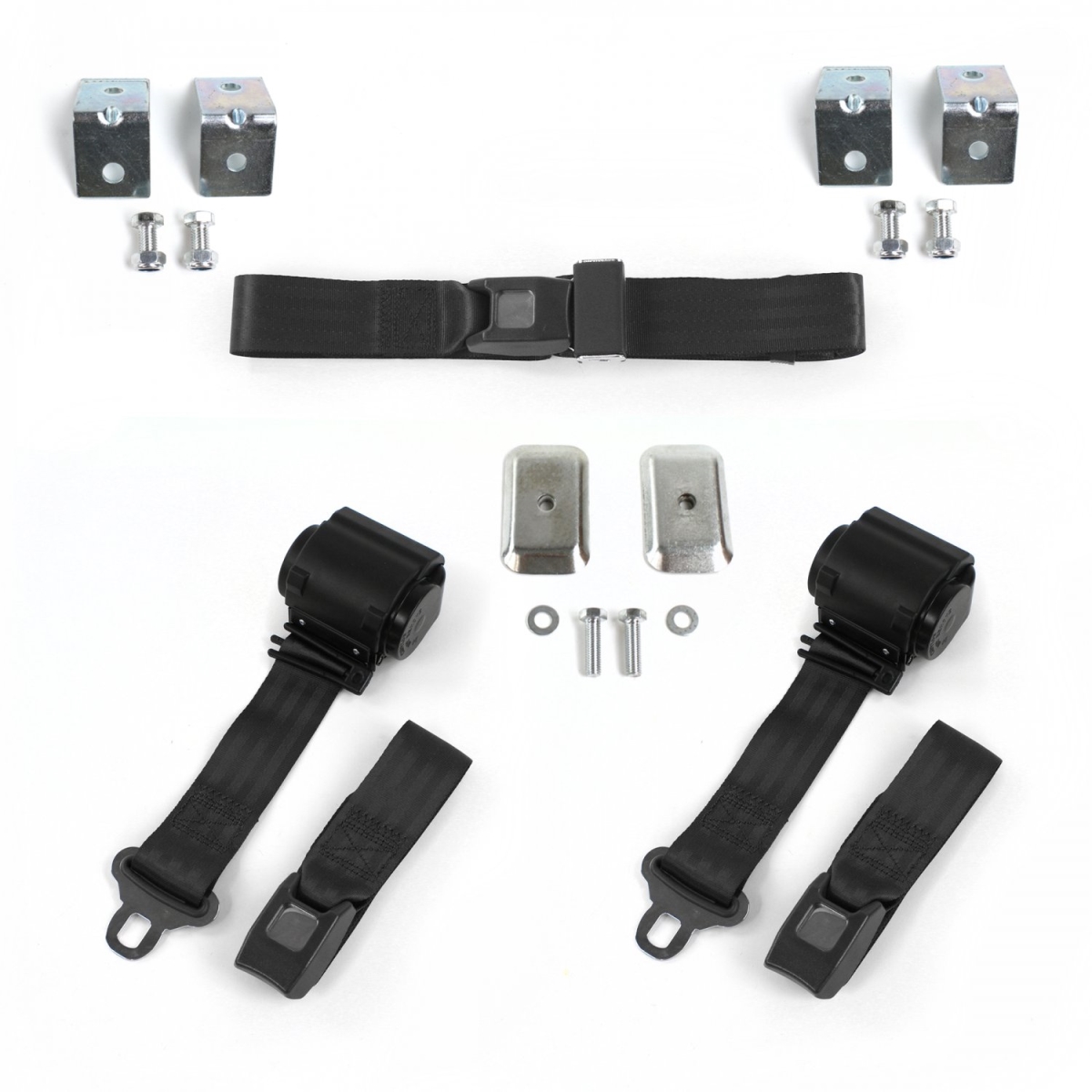 679941 Standard 2 Point Black Retractable Bench Seat Belt Kit with Bracketry for 1942-1947 Ford Truck - 3 Belts