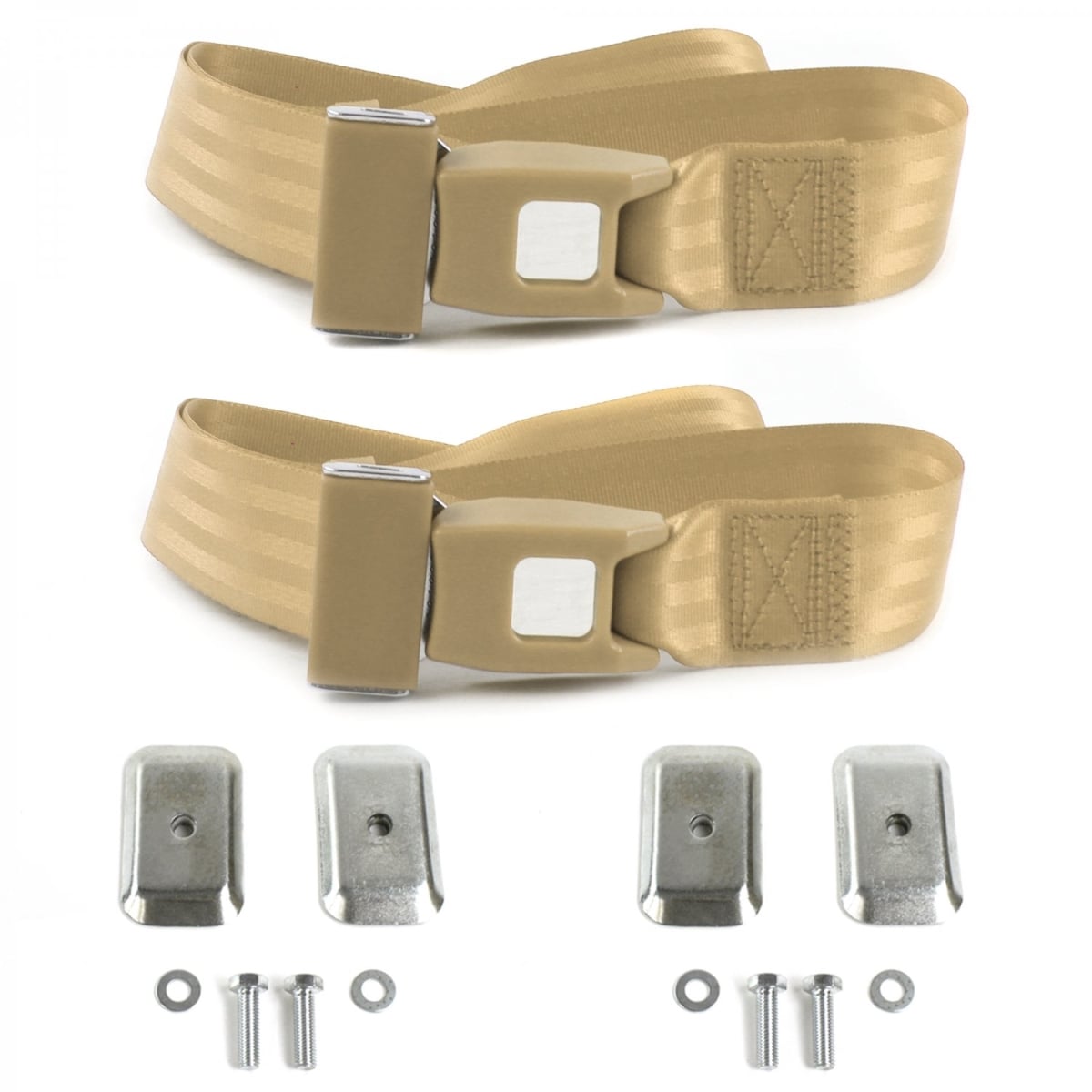 689197 Standard 2 Point Tan Lap Bucket Seat Belt Kit with Bracketry for 1961-1980 IH Scout - 2 Belts