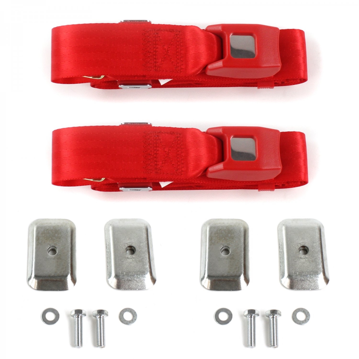 Standard 2 Point Red Lap Bucket Seat Belt Kit with Bracketry for 1968-1972 Chevy Chevelle - 2 Belts