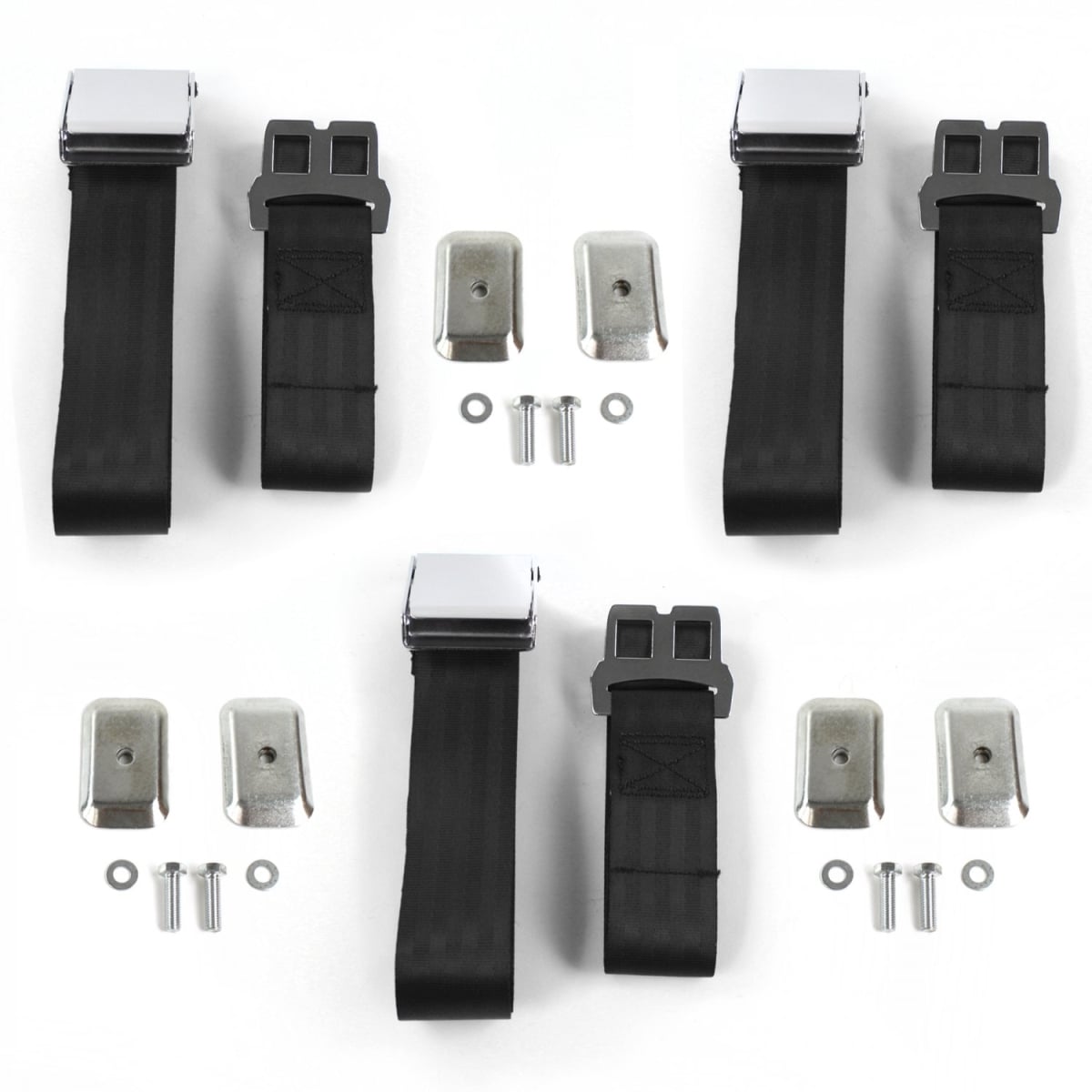 Airplane 2 Point Black Lap Bench Seat Belt Kit with Bracketry for 1979-1987 AMC Eagle - 3 Belts