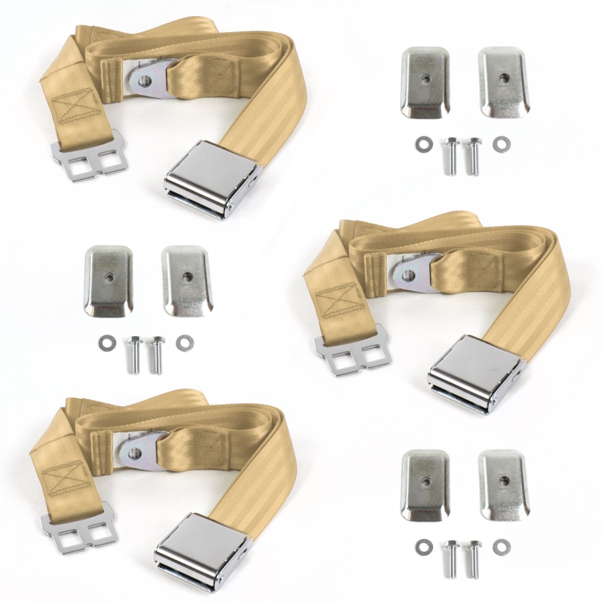 Airplane 2 Point Tan Lap Bench Seat Belt Kit with Bracketry for 1978-1979 Ford Bronco - 3 Belts