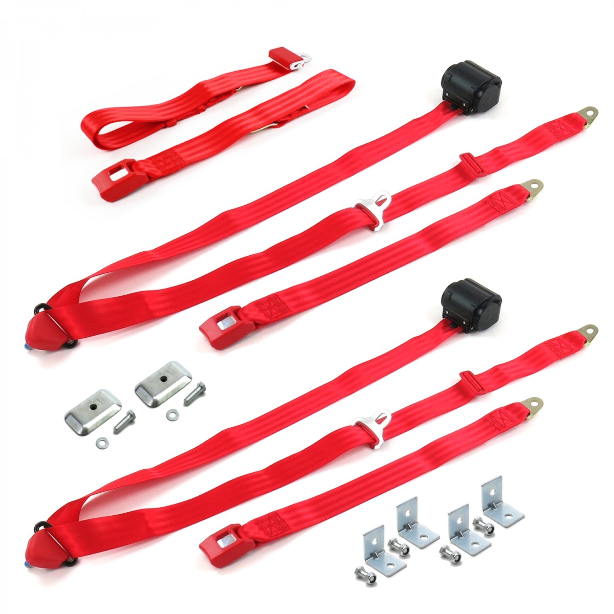 684282 Standard 3 Point Red Retractable Bench Seat Belt Kit with Bracketry for 1928-1931 Ford Model A - 3 Belts