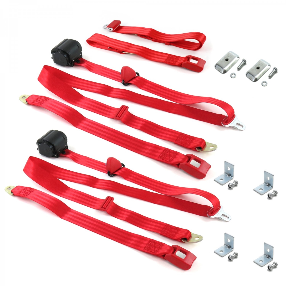684443 Standard 3 Point Red Retractable Bench Seat Belt Kit with Bracketry for 1962-1988 Jeep Gladiator - 3 Belts