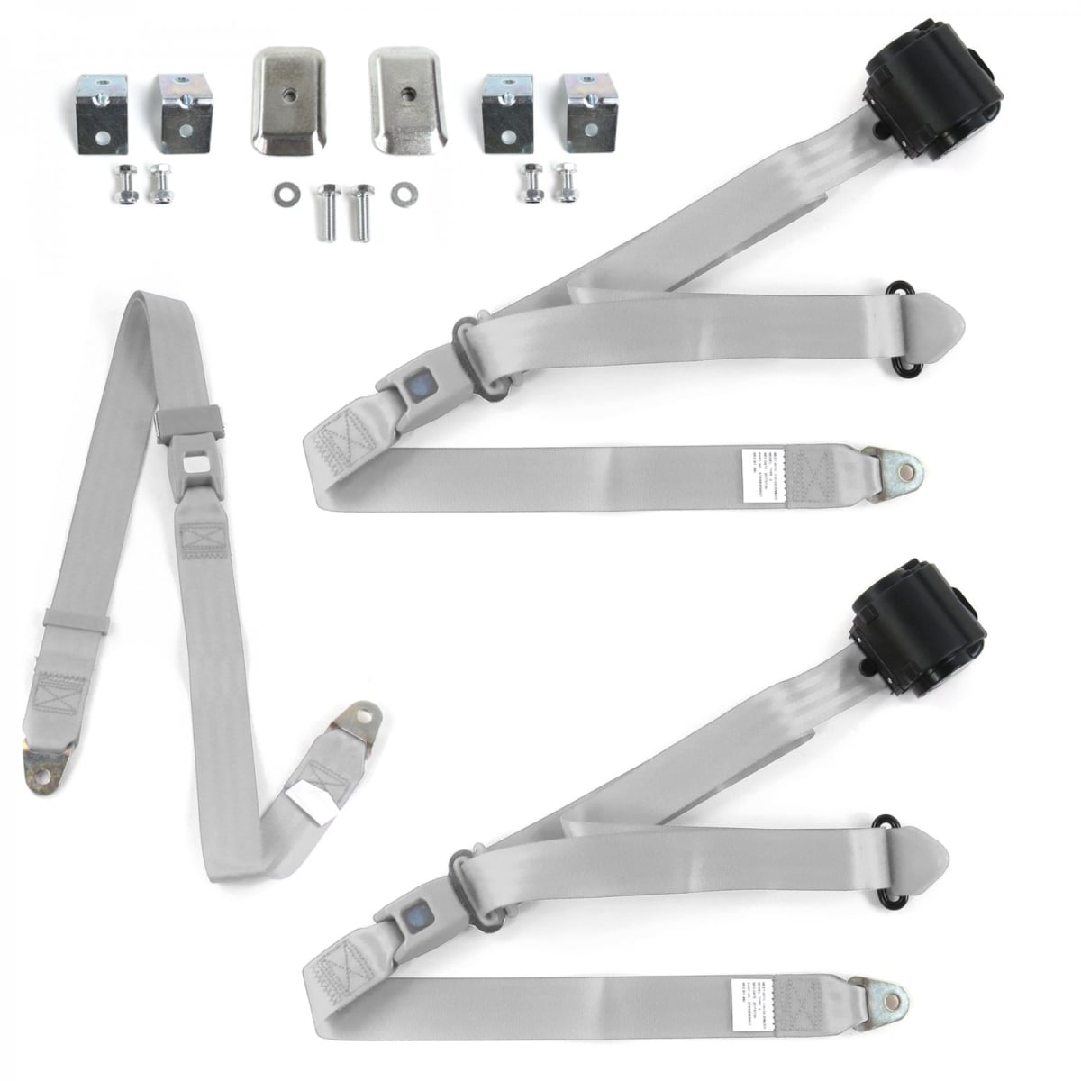 684500 Standard 3 Point Gray Retractable Bench Seat Belt Kit with Bracketry for 1957-1960 Ford Truck - 3 Belts