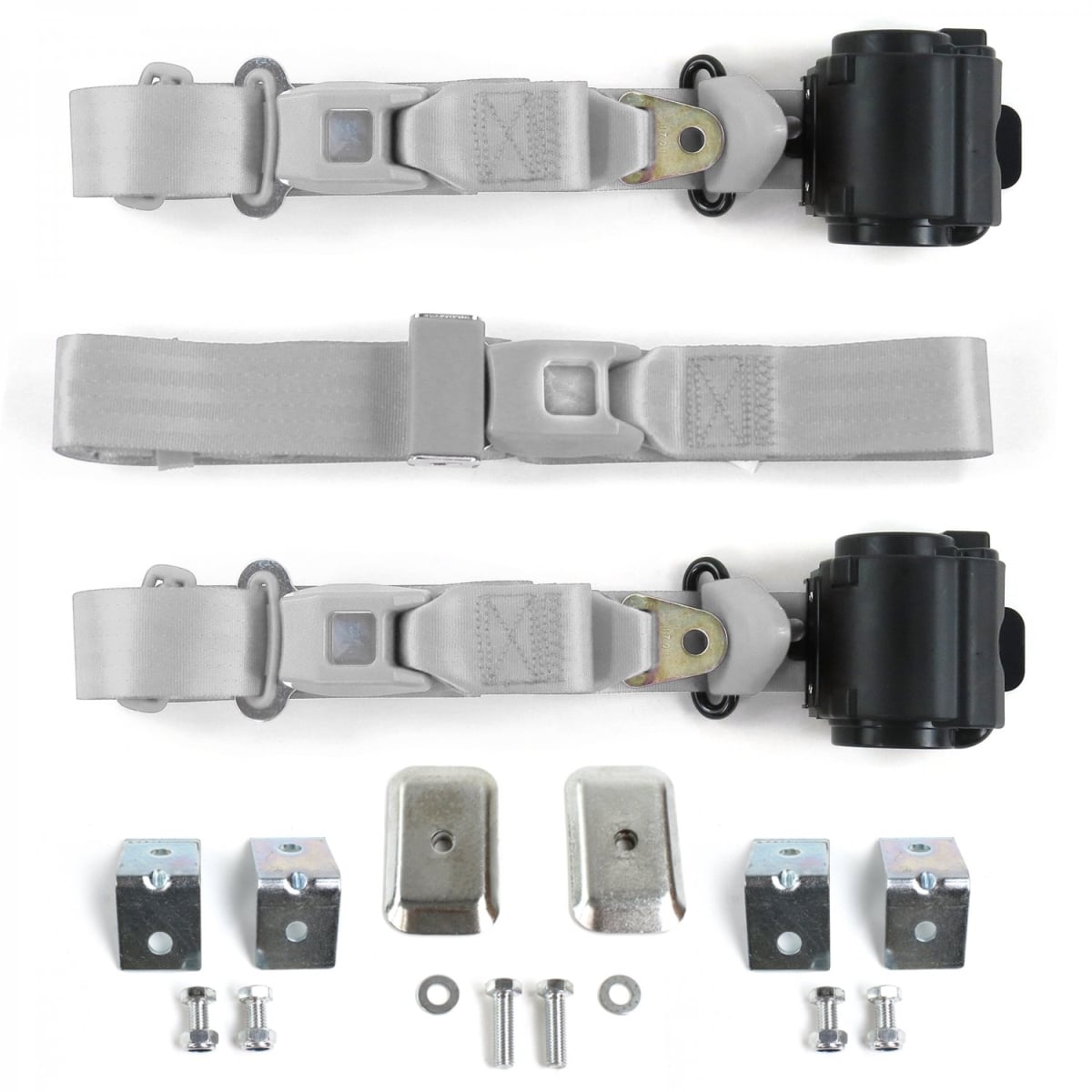684571 Standard 3 Point Gray Retractable Bench Seat Belt Kit with Bracketry for 1967-1979 Ford Truck - 3 Belts
