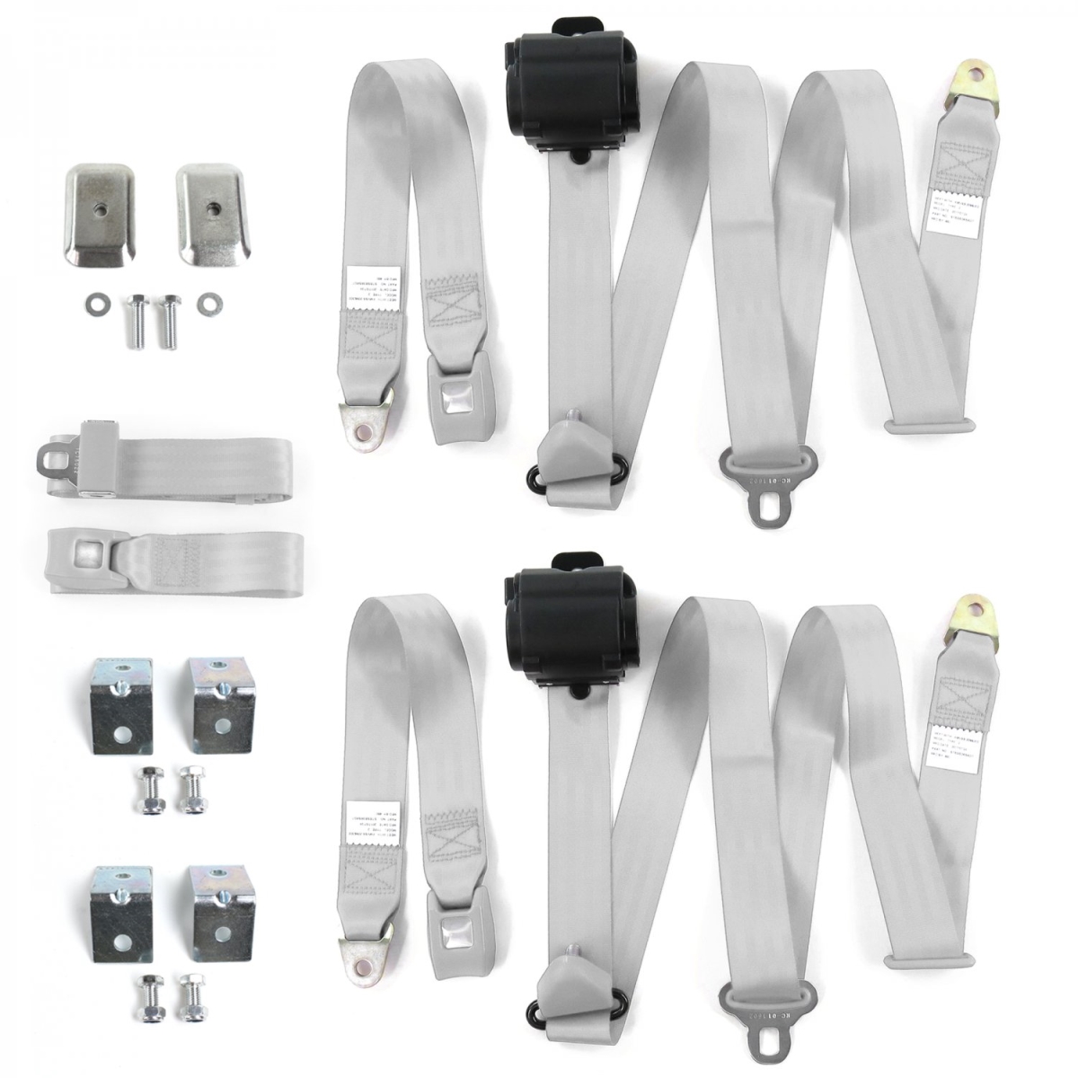 Standard 3 Point Gray Retractable Bench Seat Belt Kit with Bracketry for 1971-1976 Chevy Impala - 3 Belts