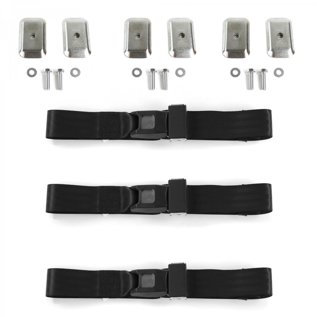 Standard 2 Point Black Lap Bench Seat Belt Kit with Bracketry for 1950-1954 Nash Rambler - 3 Belts