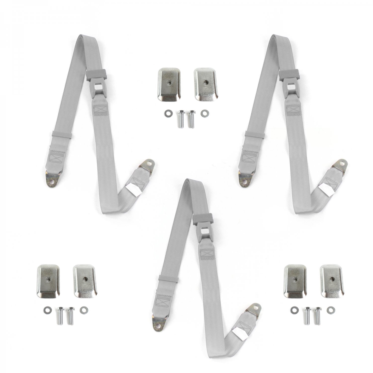 Standard 2 Point Gray Lap Bench Seat Belt Kit with Bracketry for 1970-1977 AMC Hornet - 3 Belts