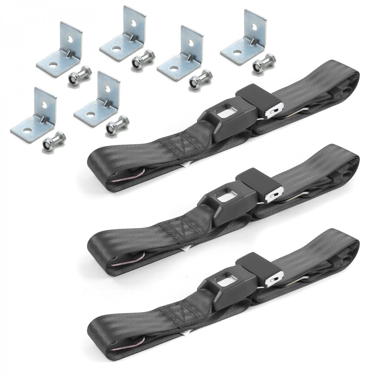 Standard 2 Point Charcoal Lap Bench Seat Belt Kit with Bracketry for 1949-1954 Chevy Bel Air - 3 Belts