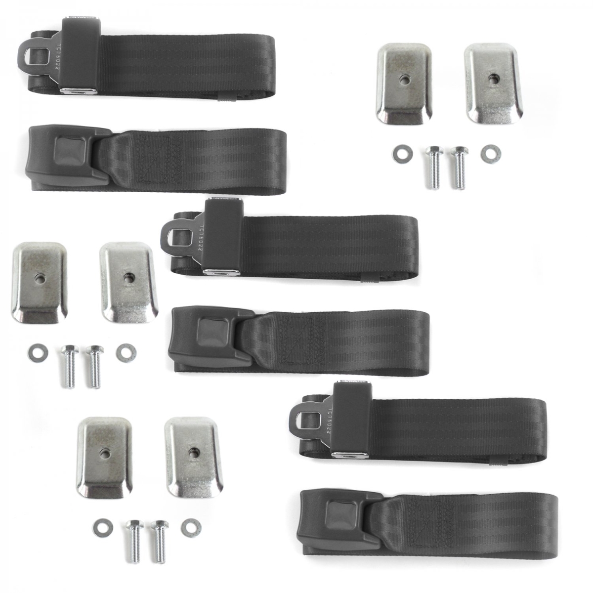677734 Standard 2 Point Charcoal Lap Bench Seat Belt Kit with Bracketry for 1968-1974 Volkswagen Type 4 - 3 Belts