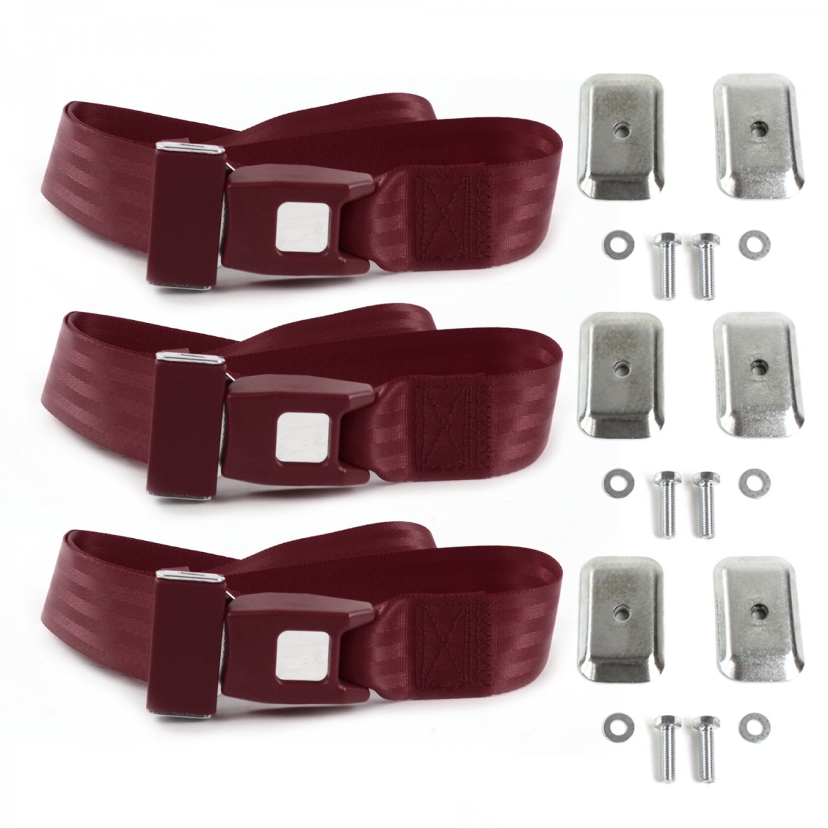 677783 Standard 2 Point Burgundy Lap Bench Seat Belt Kit with Bracketry for 1997-2006 Jeep Wrangler & TJ - 3 Belts
