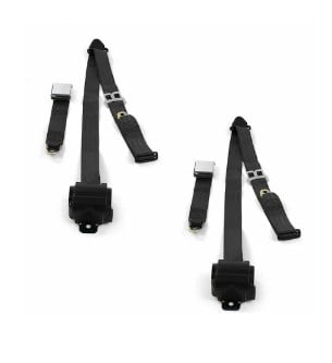 698178 Airplane 3 Point Black Retractable Bucket Seat Belt Kit with Bracketry for 1960-1963 Ford Falcon - 2 Belts