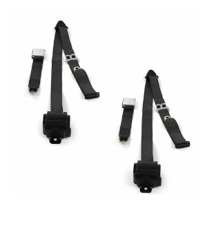 Airplane 3 Point Black Retractable Bucket Seat Belt Kit with Bracketry for 1978-1979 Ford Bronco - 2 Belts