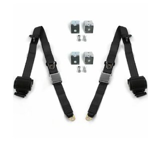 698226 Airplane 3 Point Black Retractable Bucket Seat Belt Kit with Bracketry for 1933-1957 Nash Ambassador - 2 Belts
