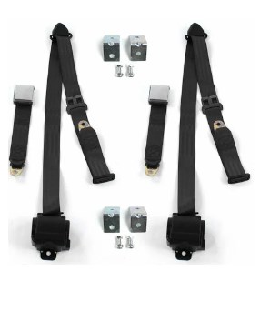 Airplane 3 Point Black Retractable Bucket Seat Belt Kit with Bracketry for 1982-1994 Chevy S10 Blazer - 2 Belts