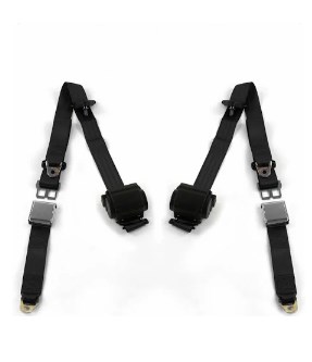 698248 Airplane 3 Point Black Retractable Bucket Seat Belt Kit with Bracketry for 1972-1980 Chevy LUV Truck - 2 Belts