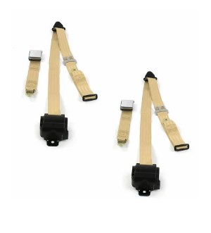 698364 Airplane 3 Point Tan Retractable Bucket Seat Belt Kit with Bracketry for 1932 Ford Model B - 2 Belts