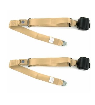 Airplane 3 Point Tan Retractable Bucket Seat Belt Kit with Bracketry for 1935-1941 Ford Truck - 2 Belts