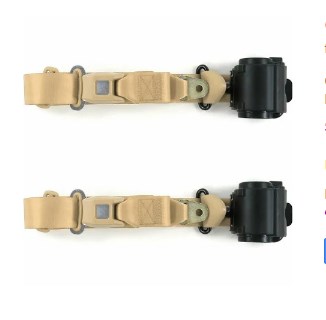 698382 Airplane 3 Point Tan Retractable Bucket Seat Belt Kit with Bracketry for 1949-1954 Chevy Bel Air - 2 Belts