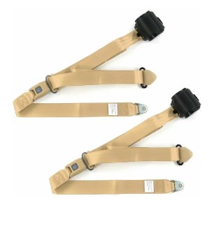 Airplane 3 Point Tan Retractable Bucket Seat Belt Kit with Bracketry for 1963-1966 Chevy Truck - 2 Belts