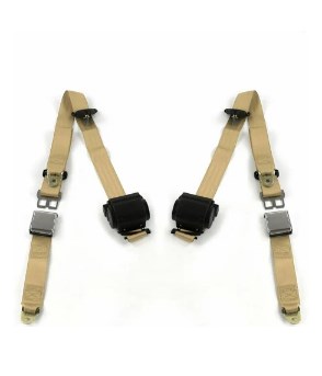 Airplane 3 Point Tan Retractable Bucket Seat Belt Kit with Bracketry for 1969-1972 Chevy FS Blazer - 2 Belts