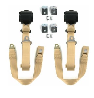 698545 Airplane 3 Point Tan Retractable Bucket Seat Belt Kit with Bracketry for 1962-1988 Jeep Gladiator - 2 Belts