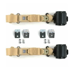 698561 Airplane 3 Point Tan Retractable Bucket Seat Belt Kit with Bracketry for 1970-1977 AMC Hornet - 2 Belts