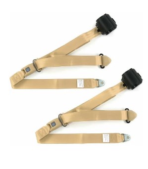 698563 Airplane 3 Point Tan Retractable Bucket Seat Belt Kit with Bracketry for 1979-1987 AMC Eagle - 2 Belts