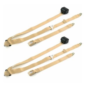 698581 Airplane 3 Point Tan Retractable Bucket Seat Belt Kit with Bracketry for 1957-1958 Buick Roadmaster - 2 Belts