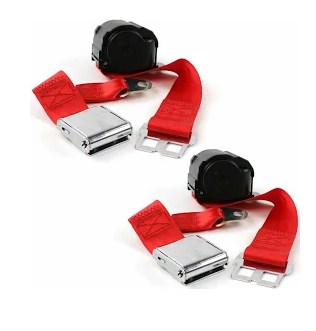 698615 Airplane 3 Point Red Retractable Bucket Seat Belt Kit with Bracketry for 1960-1969 Chevy Corvair - 2 Belts