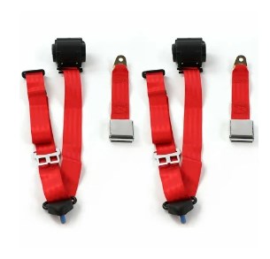 Airplane 3 Point Red Retractable Bucket Seat Belt Kit with Bracketry for 1958-1988 AMC - 2 Belts