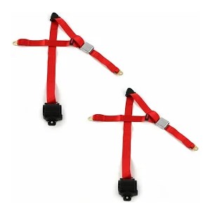 698660 Airplane 3 Point Red Retractable Bucket Seat Belt Kit with Bracketry for 1941-1948 Ford - 2 Belts