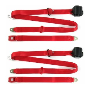 698682 Airplane 3 Point Red Retractable Bucket Seat Belt Kit with Bracketry for 1961-1964 Chevy Impala - 2 Belts