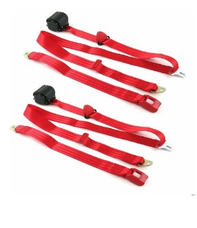 698708 Airplane 3 Point Red Retractable Bucket Seat Belt Kit with Bracketry for 1960-1962 Chevy Truck - 2 Belts