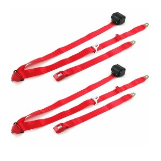 698726 Airplane 3 Point Red Retractable Bucket Seat Belt Kit with Bracketry for 1963-1966 Chevy Truck - 2 Belts