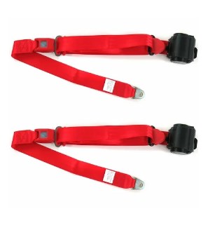 Airplane 3 Point Red Retractable Bucket Seat Belt Kit with Bracketry for 1946-1968 Ford Anglia - 2 Belts