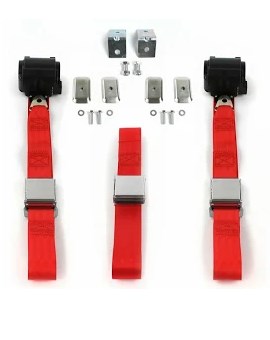 Airplane 3 Point Red Retractable Bucket Seat Belt Kit with Bracketry for 1973-1991 Chevy FS Blazer - 2 Belts
