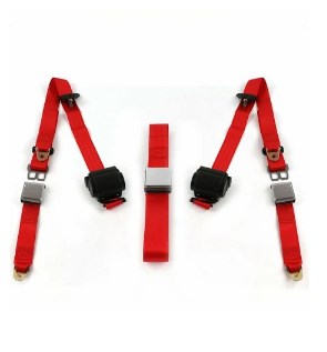 698835 Airplane 3 Point Red Retractable Bucket Seat Belt Kit with Bracketry for 1974-1983 Jeep Cherokee - 2 Belts