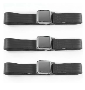 Airplane 3 Point Charcoal Retractable Bucket Seat Belt Kit with Bracketry for VW Karmann GHIA - 2 Belts