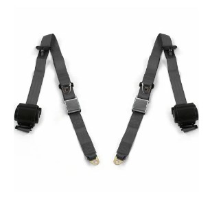 Airplane 3 Point Charcoal Retractable Bucket Seat Belt Kit with Bracketry for 1961-1967 Ford Van - 2 Belts