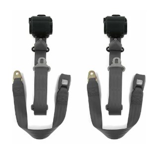 Airplane 3 Point Charcoal Retractable Bucket Seat Belt Kit with Bracketry for 1962-1965 Chevy II - 2 Belts
