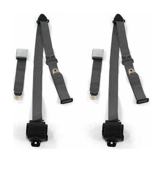 Airplane 3 Point Charcoal Retractable Bucket Seat Belt Kit with Bracketry for 1955-1956 Ford - 2 Belts