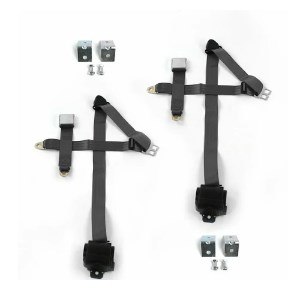 699348 Airplane 3 Point Charcoal Retractable Bucket Seat Belt Kit with Bracketry for 1966-1970 Ford Falcon - 2 Belts