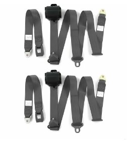 699461 Airplane 3 Point Charcoal Retractable Bucket Seat Belt Kit with Bracketry for 1949-1953 Buick Roadmaster - 2 Belts