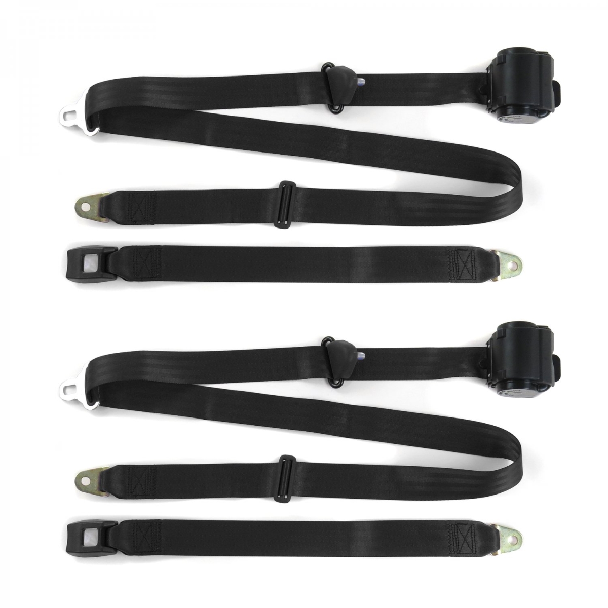 Standard 3 Point Black Retractable Bucket Seat Belt Kit for 1966-1977 Ford Bronco - 2 Belts